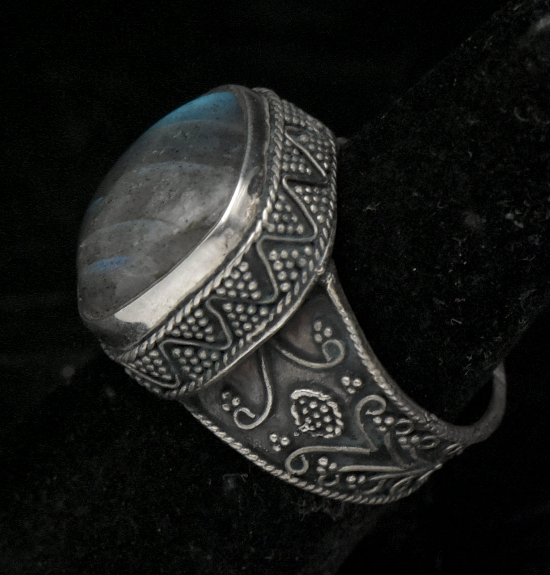 Vintage Handmade Sterling Silver Labradorite Ring - Size 6.5
