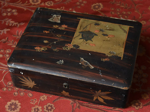 Antique Metal Inlaid Lacquer Wooden Box Set - AS IS