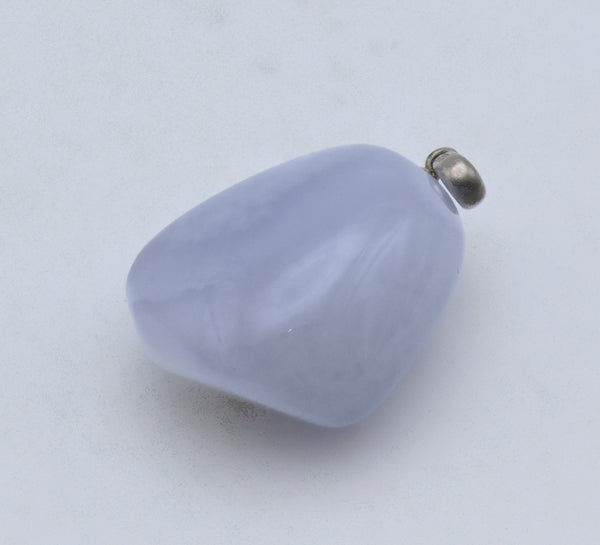 Vintage Tumbled Blue Lace Agate Sterling Silver Pendant