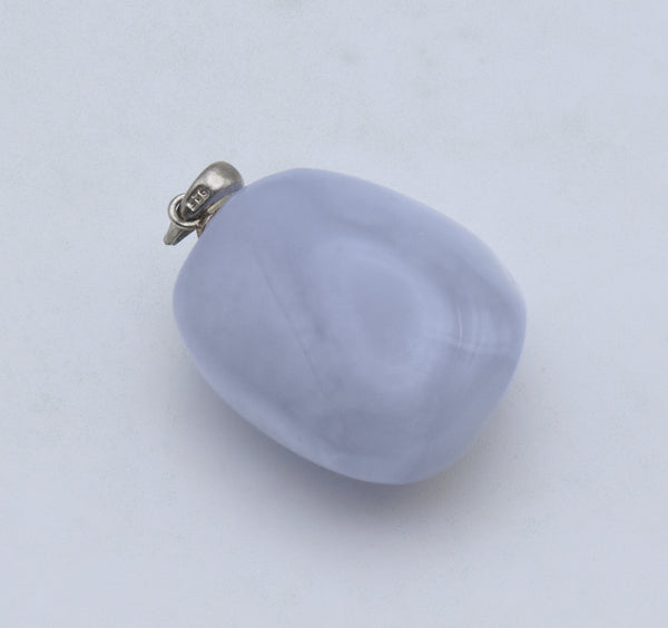 Vintage Tumbled Blue Lace Agate Sterling Silver Pendant