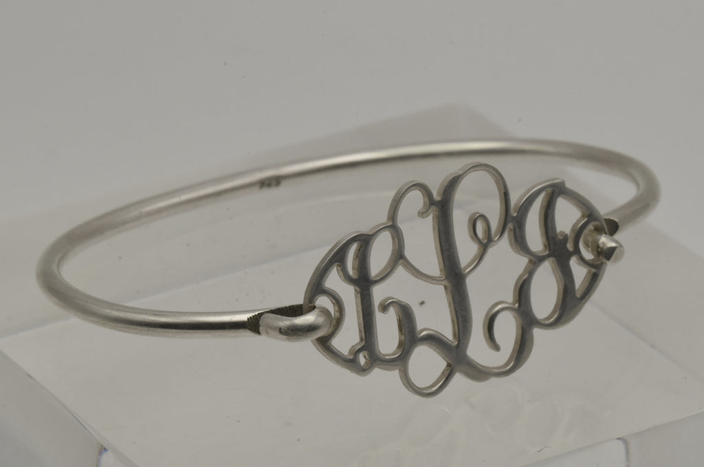 Vintage Sterling Silver Monogram Clasped Bangle Bracelet