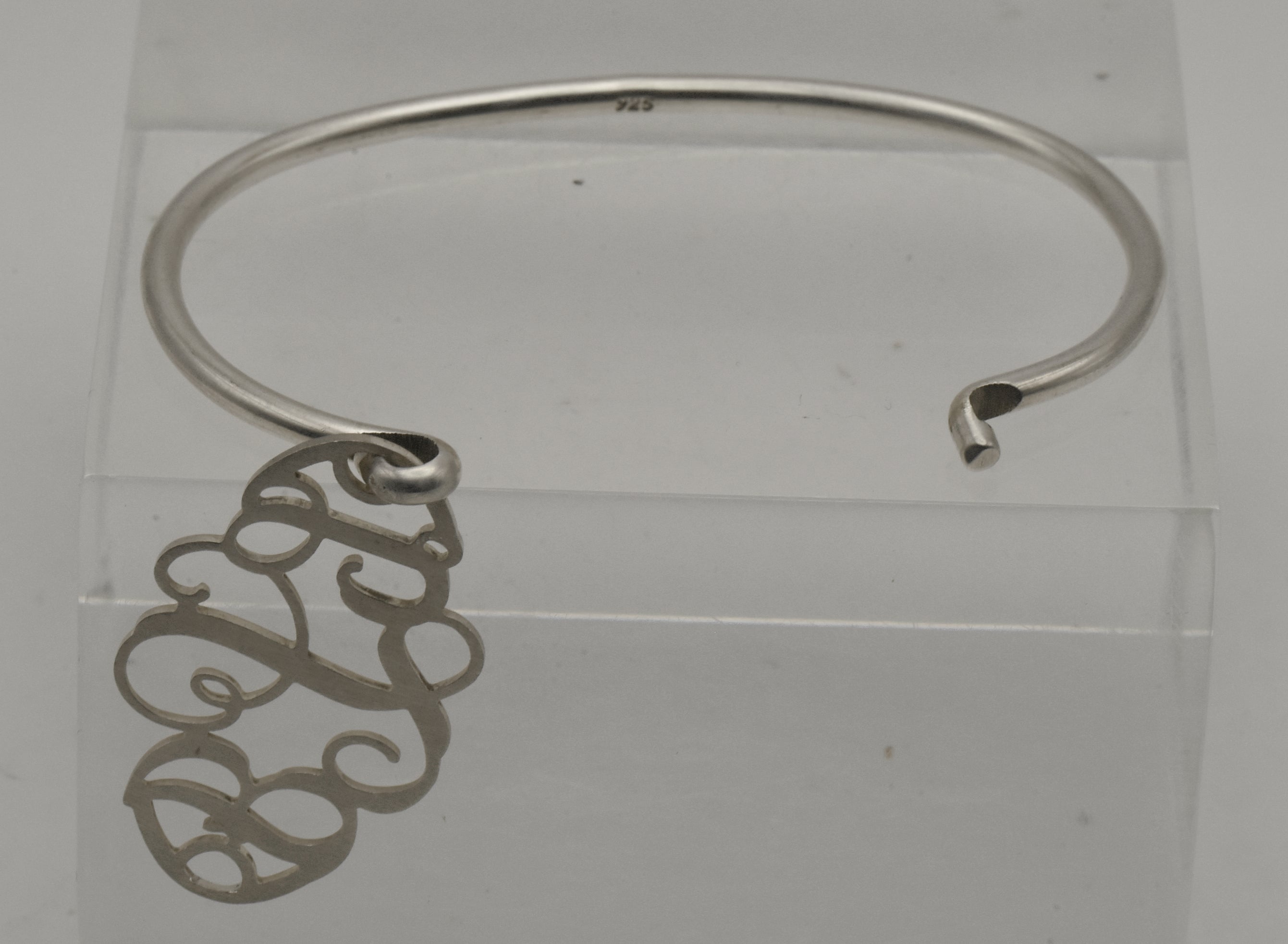 Vintage Sterling Silver Monogram Clasped Bangle Bracelet