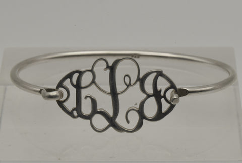 Vintage Sterling Silver Monogram Clasped Bangle Bracelet