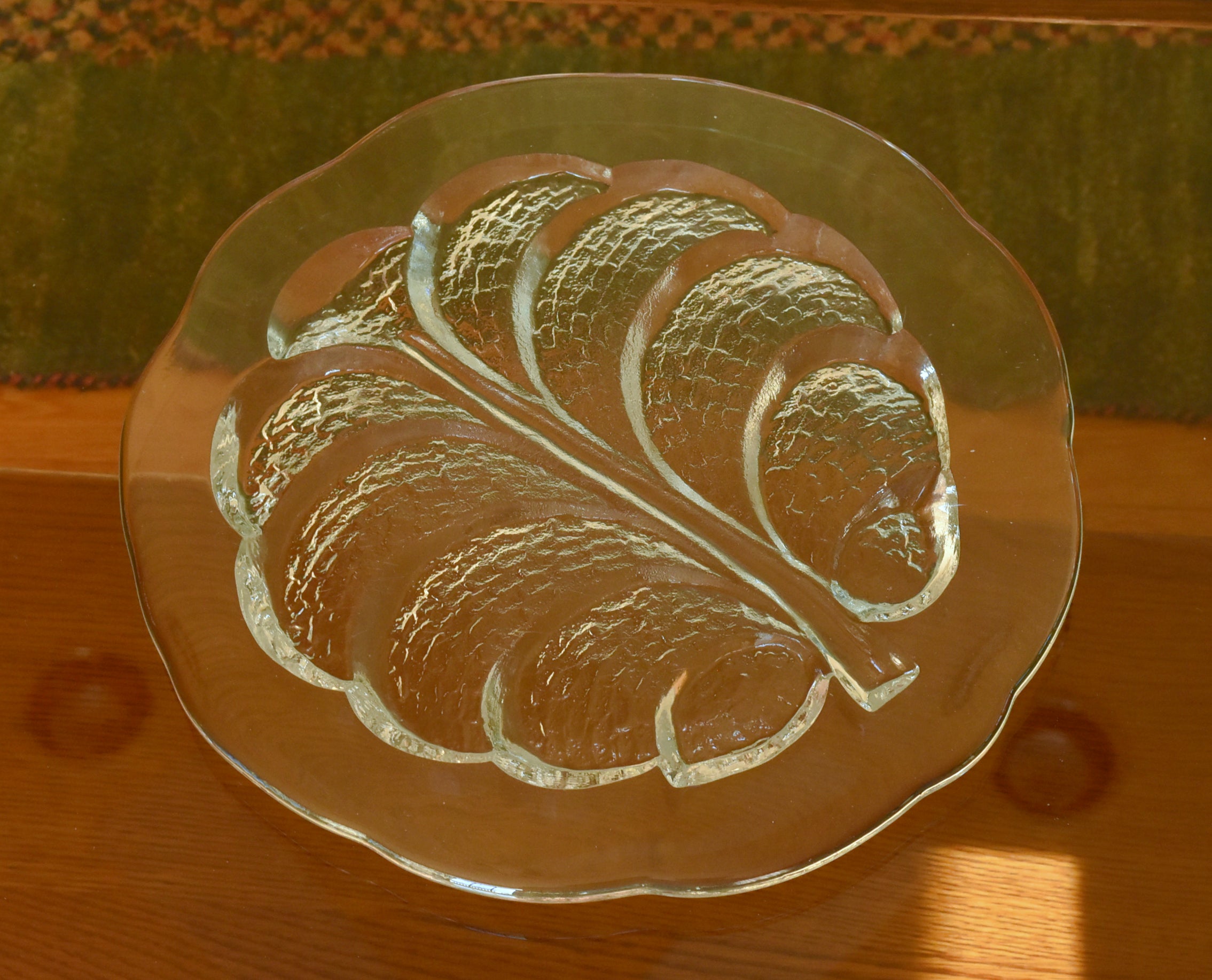 Vintage Glass Leaf Motif Tray or Platter