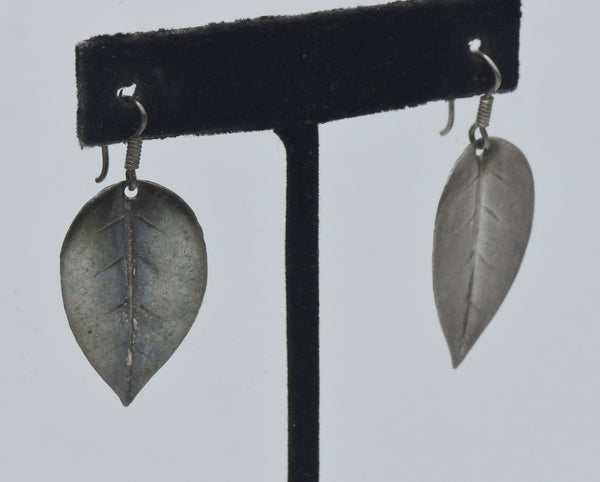 Vintage Sterling Silver Leaf Dangle Earrings