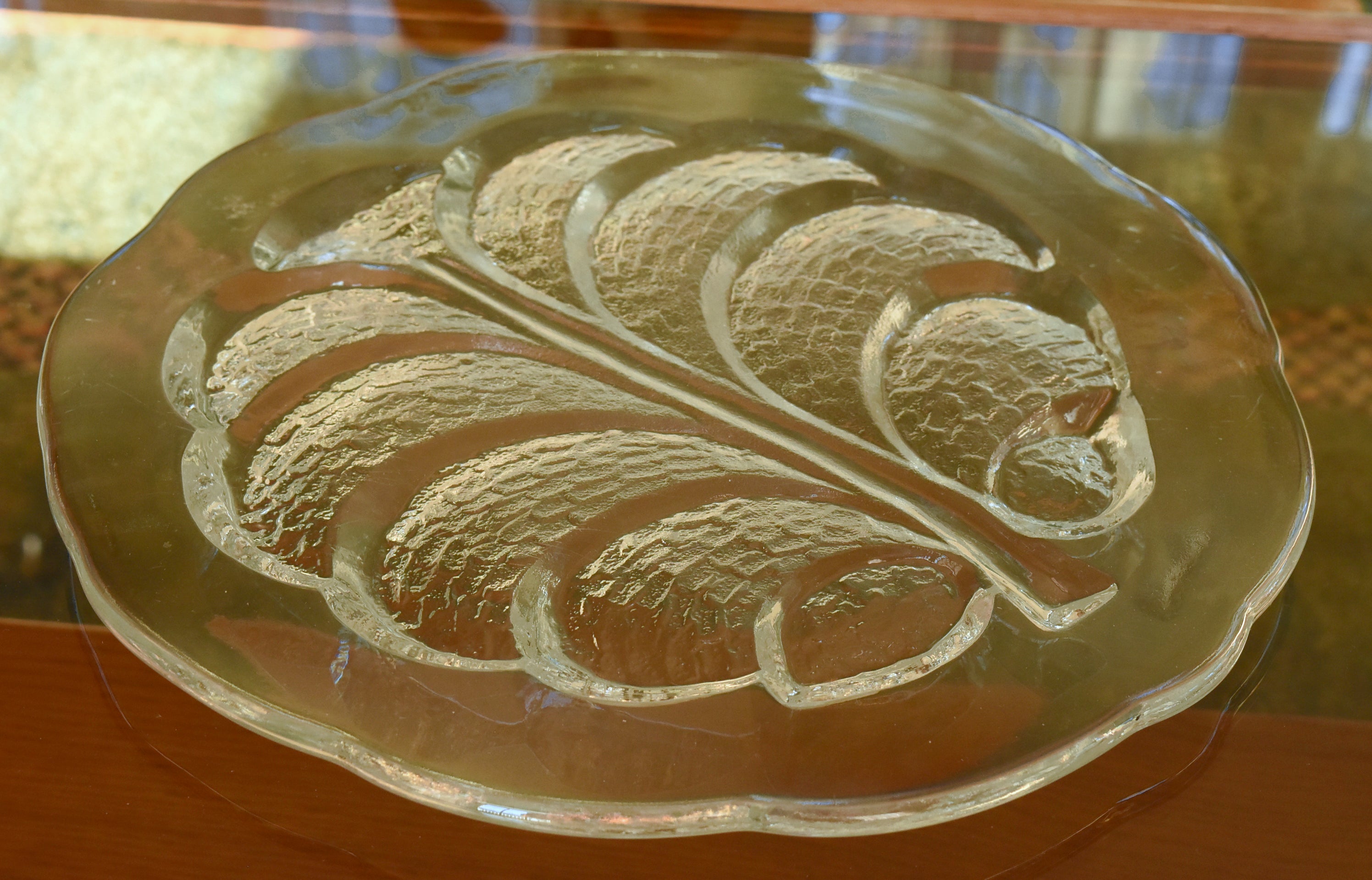 Vintage Glass Leaf Motif Tray or Platter