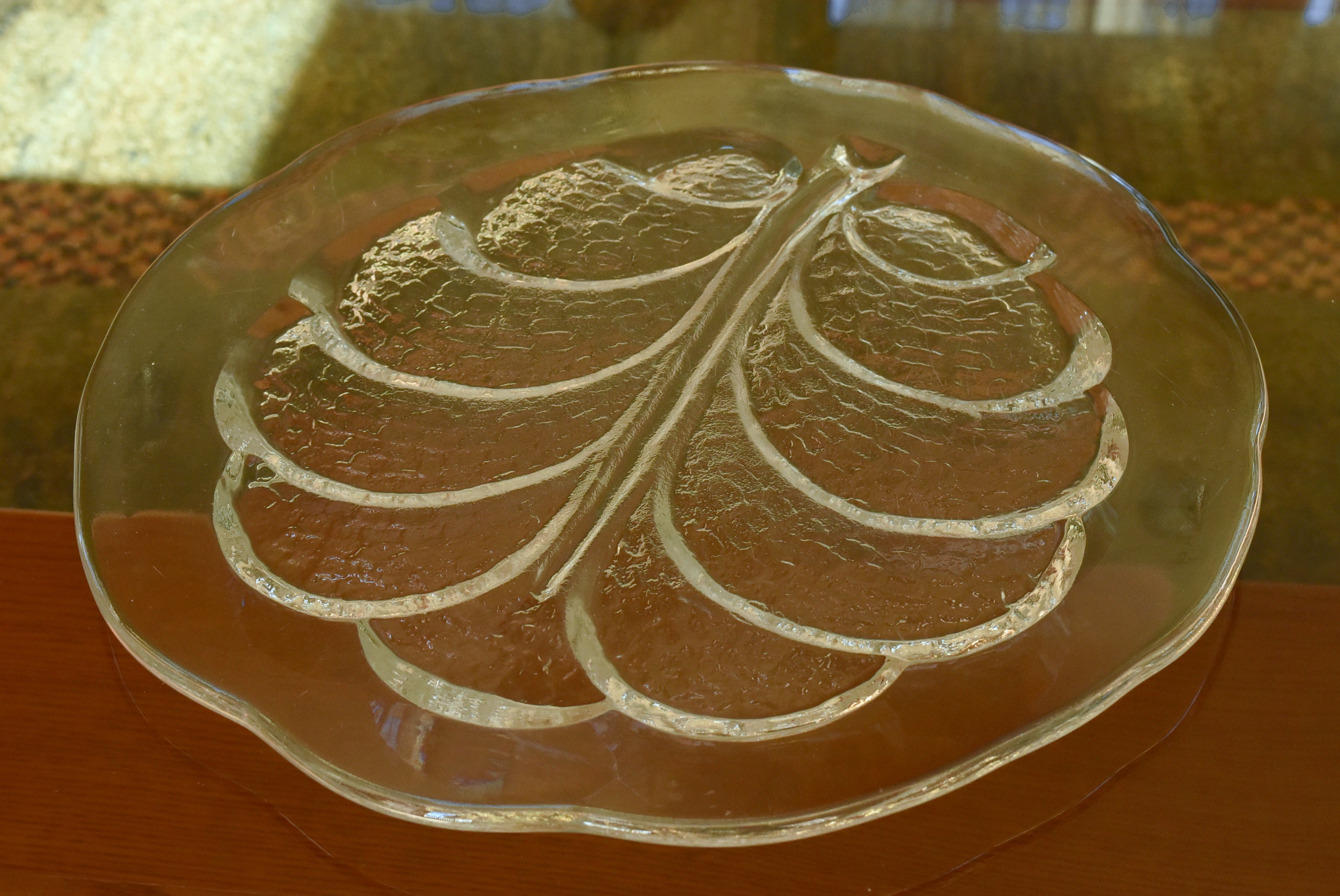 Vintage Glass Leaf Motif Tray or Platter