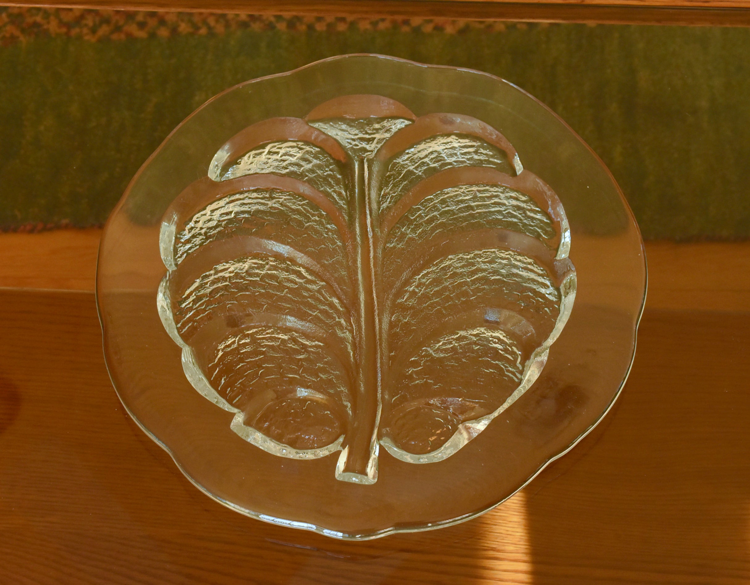 Vintage Glass Leaf Motif Tray or Platter