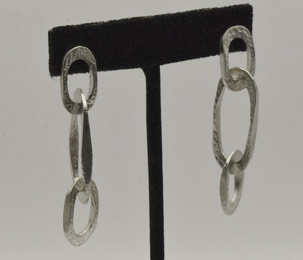 Vintage Handmade Hammered Texture Sterling Silver Links Dangle Earrings