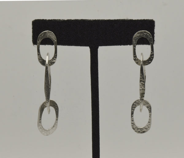 Vintage Handmade Hammered Texture Sterling Silver Links Dangle Earrings