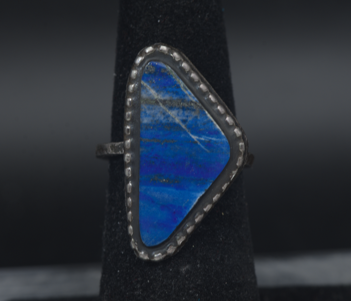 Vintage Handcrafted Lapis Lazuli Oxidized Silver Ring - Size 5.75