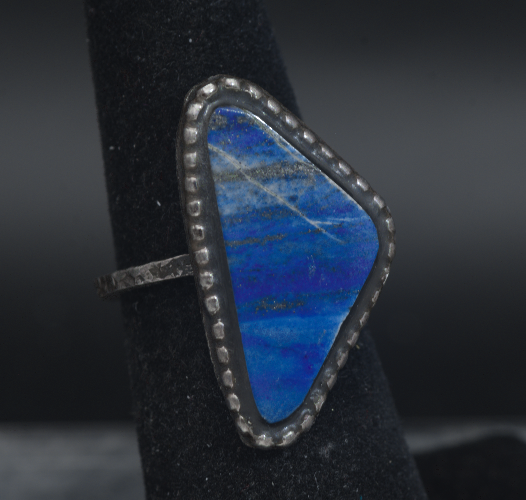 Vintage Handcrafted Lapis Lazuli Oxidized Silver Ring - Size 5.75