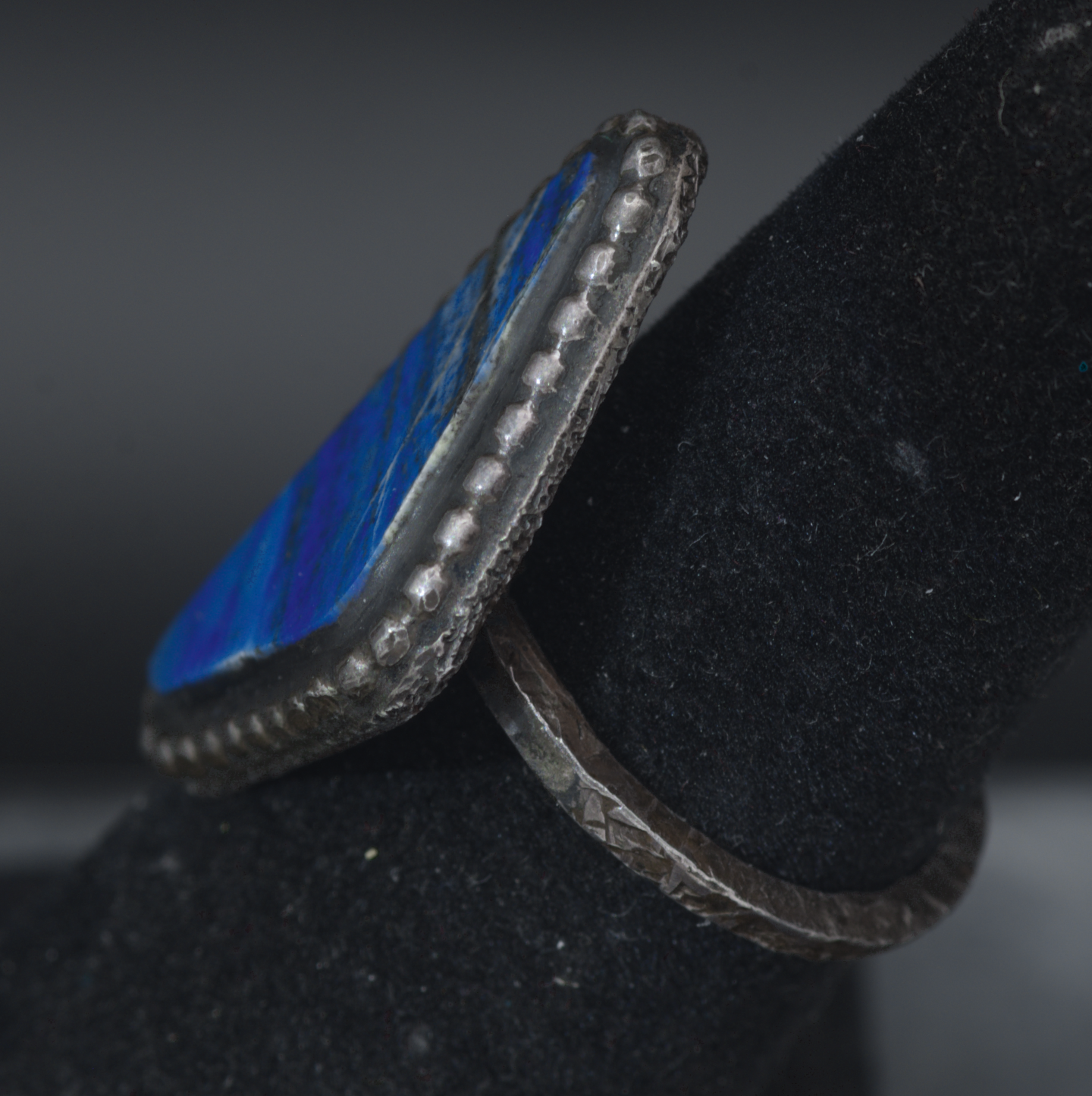 Vintage Handcrafted Lapis Lazuli Oxidized Silver Ring - Size 5.75