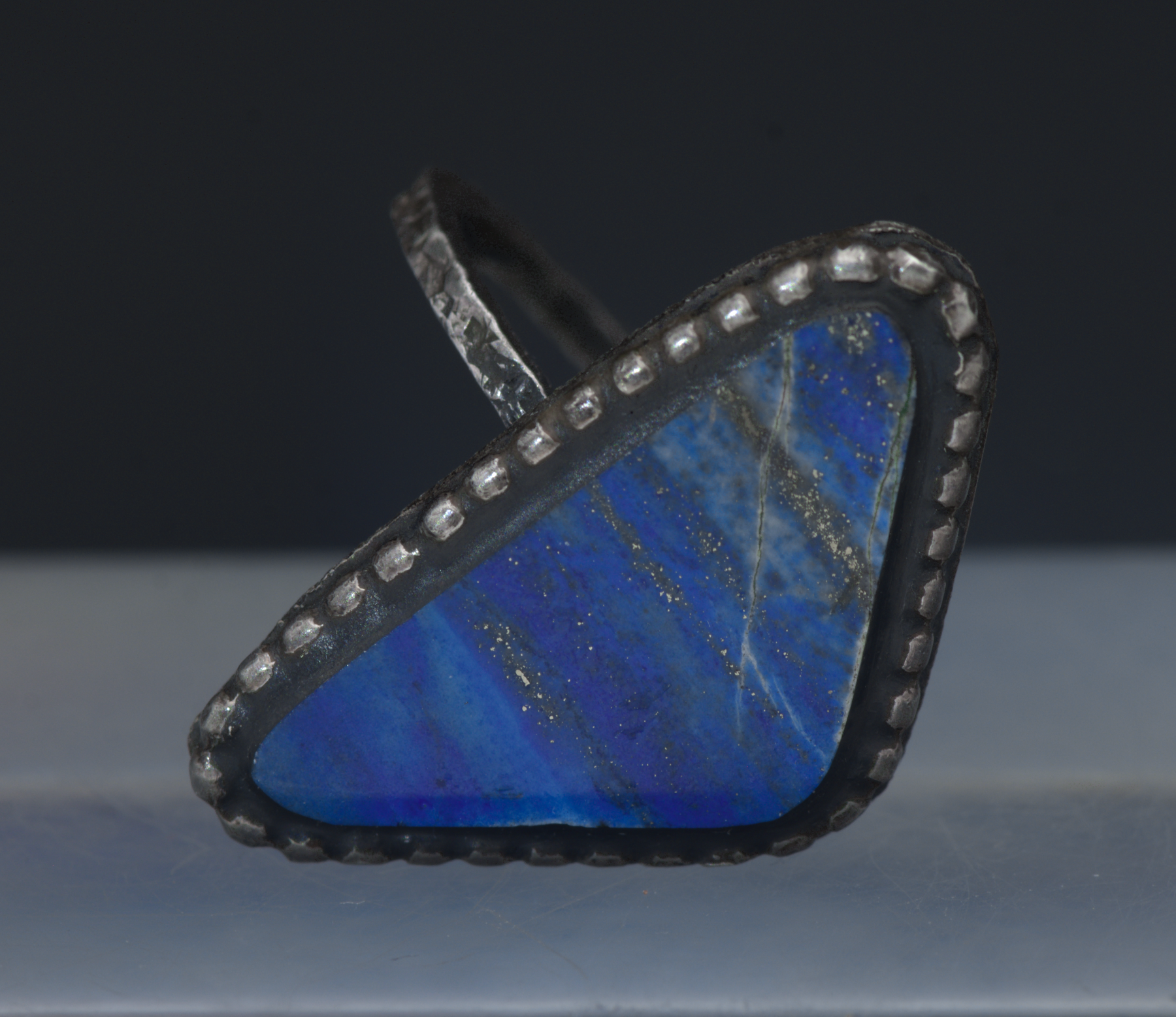 Vintage Handcrafted Lapis Lazuli Oxidized Silver Ring - Size 5.75