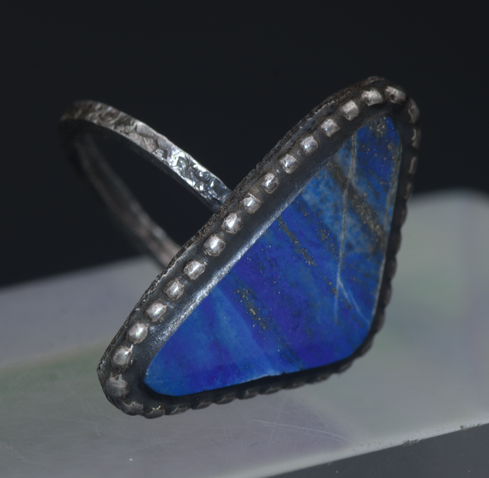 Vintage Handcrafted Lapis Lazuli Oxidized Silver Ring - Size 5.75