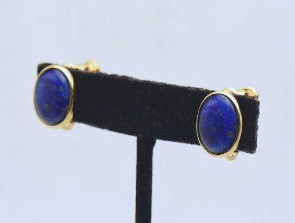 Napier - Vintage Faux Lapis Lazuli and Gold Tone Clip On Earrings