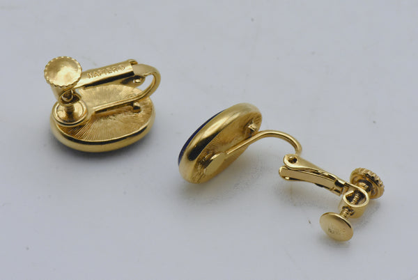 Napier - Vintage Faux Lapis Lazuli and Gold Tone Clip On Earrings