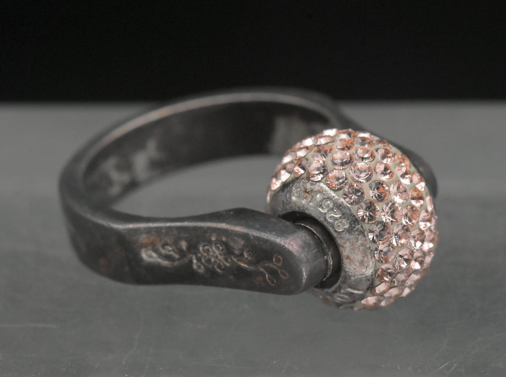 Lovelinks - Vintage Sterling Silver Interchangeable Pink Beads Ring - Size 6.25