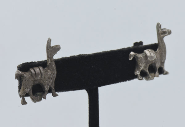 Vintage Silver Llama Screw Back Earrings