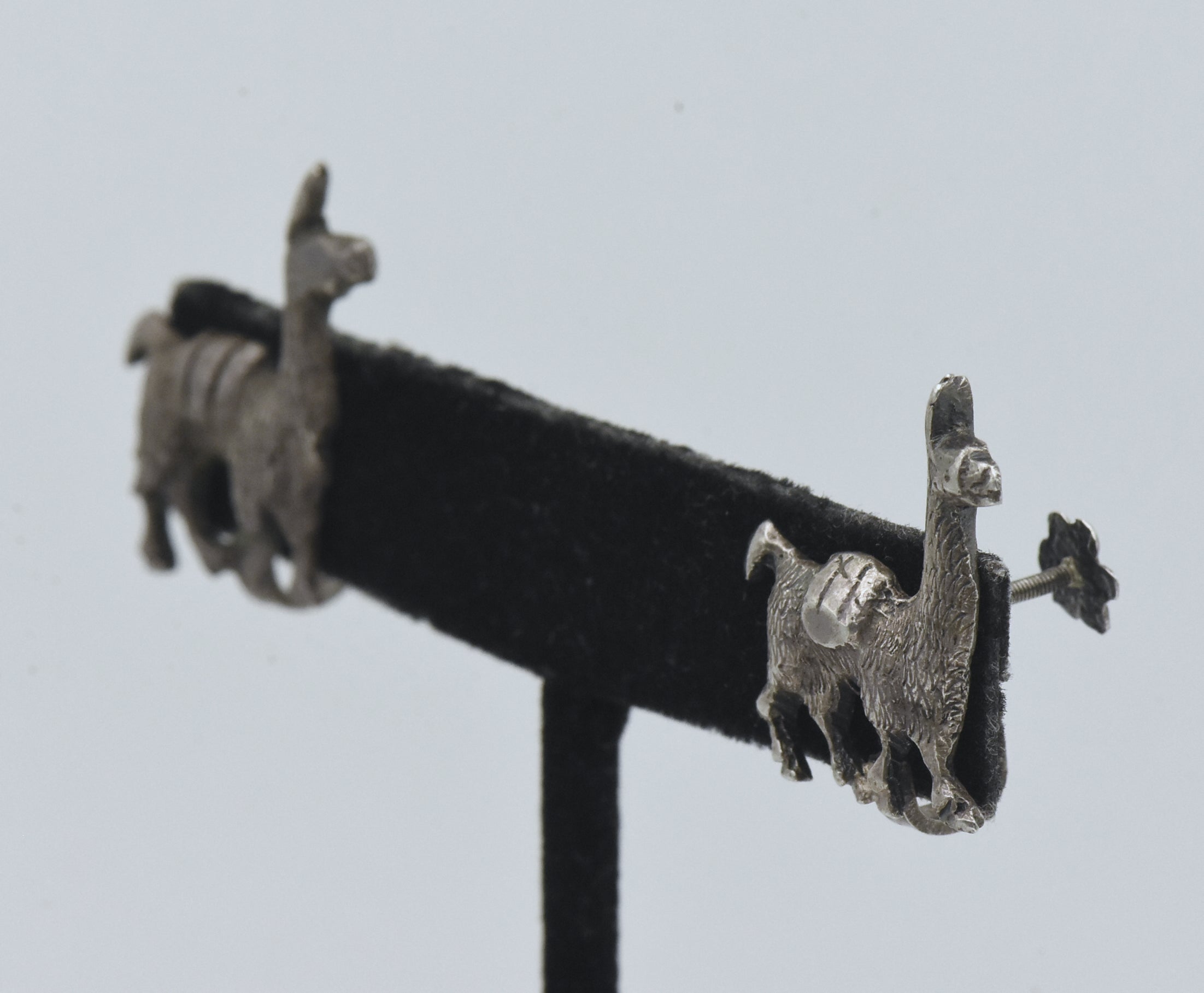 Vintage Silver Llama Screw Back Earrings