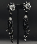Lois Ann - Vintage Beaded and Rhinestone Clip On Tassel Earrings