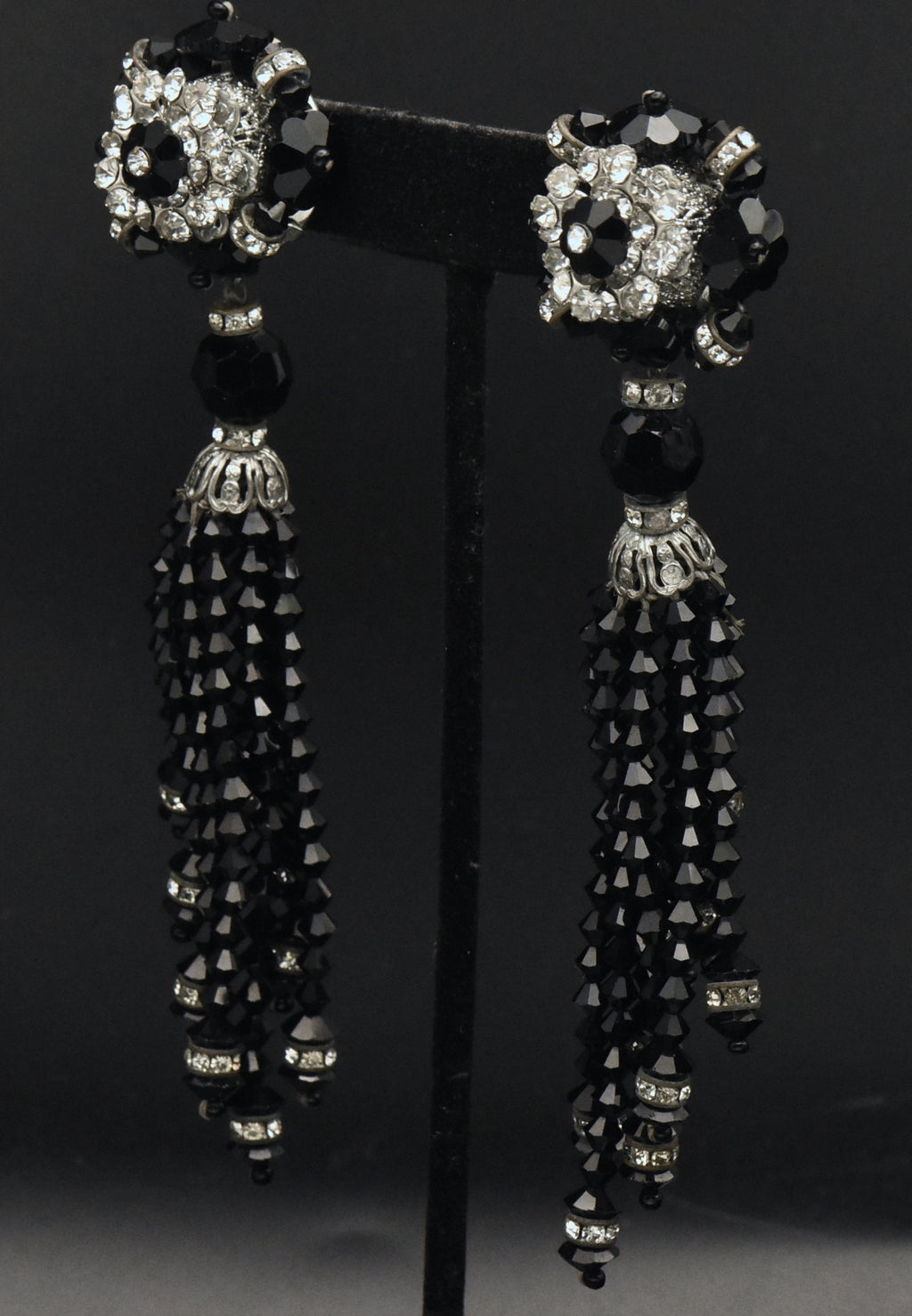Lois Ann - Vintage Beaded and Rhinestone Clip On Tassel Earrings