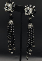 Lois Ann - Vintage Beaded and Rhinestone Clip On Tassel Earrings