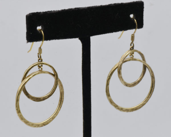 Vintage Gold Tone Sterling Silver Hammered Interlocking Hoop Earrings