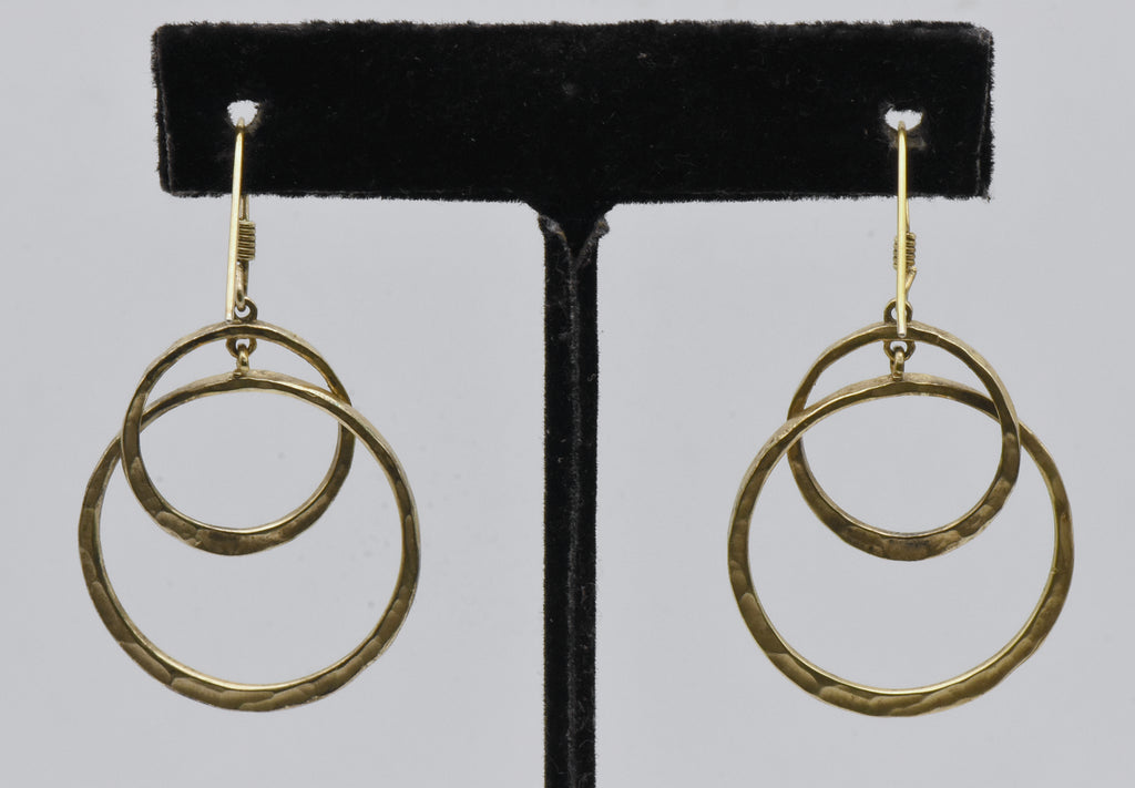 Vintage Gold Tone Sterling Silver Hammered Interlocking Hoop Earrings