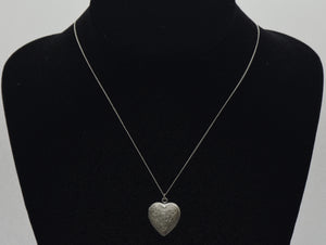 Vintage Engraved Heart Locket Pendant on 14K White Gold Chain Necklace - 19.5"
