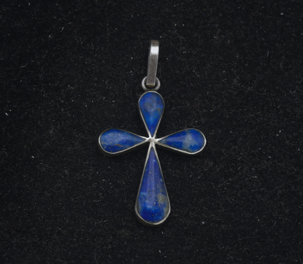 Vintage Handmade 980 Silver and Lapis Lazuli Cross Pendant