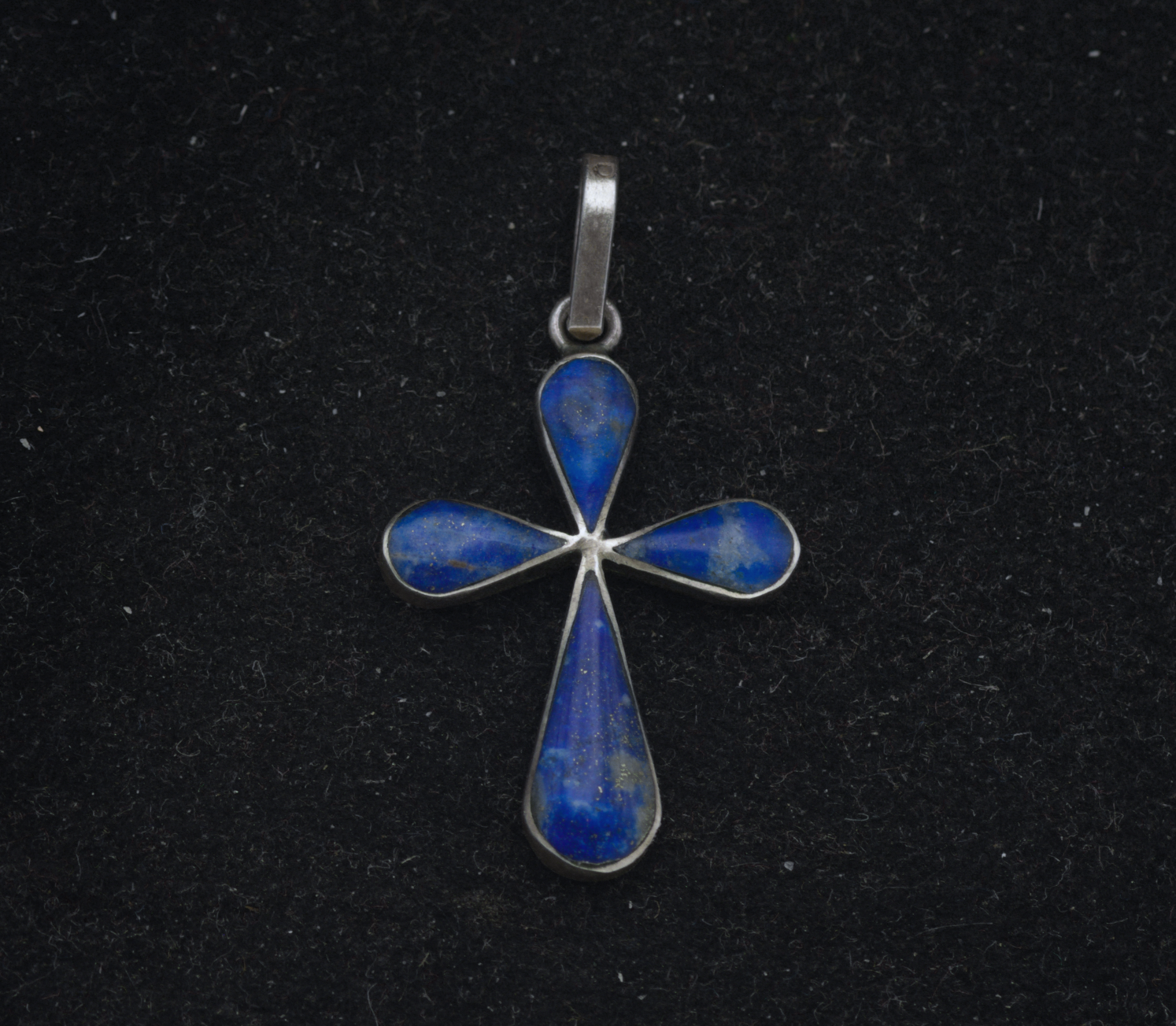 Vintage Handmade 980 Silver and Lapis Lazuli Cross Pendant