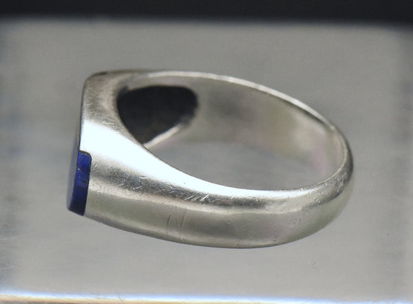 Vintage Sterling Silver Lapis Lazuli and Black Onyx Modern Design Ring - Size 9