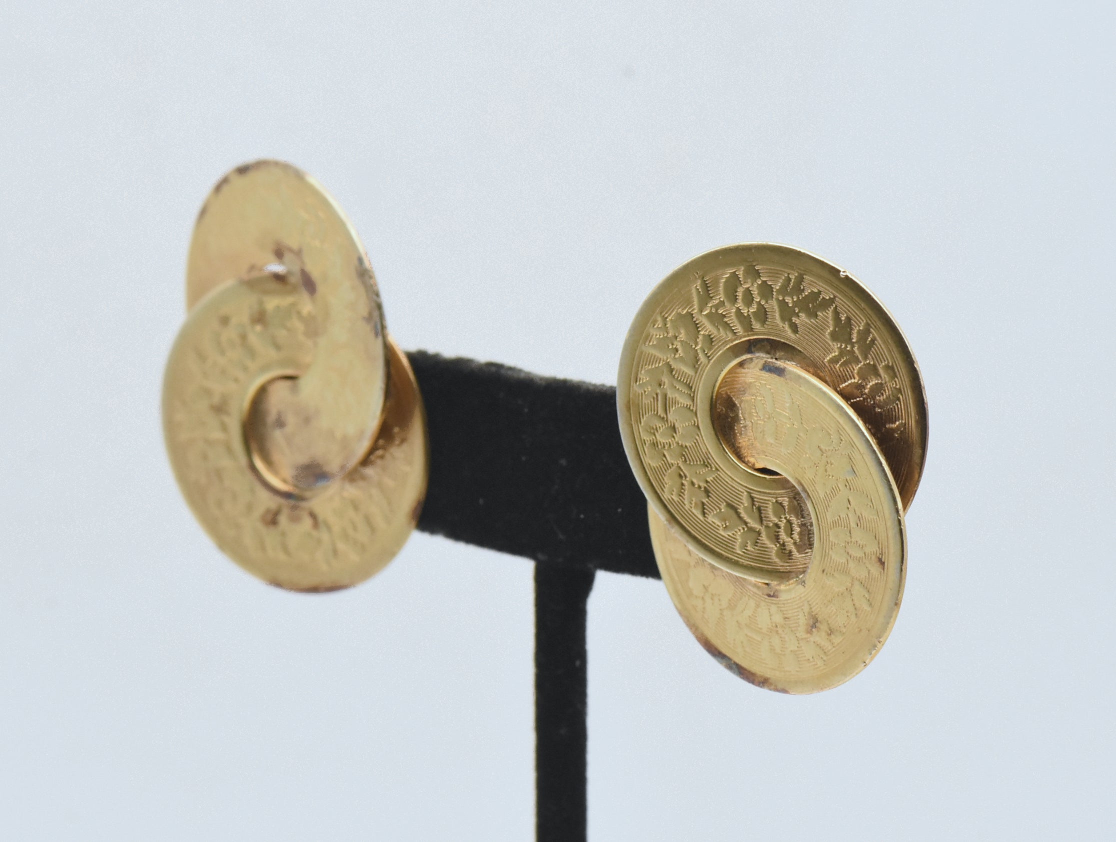 Ingenue - Vintage Gold Plated Sterling Silver Double "Coin" Clip On Earrings - READ DESCRIPTION