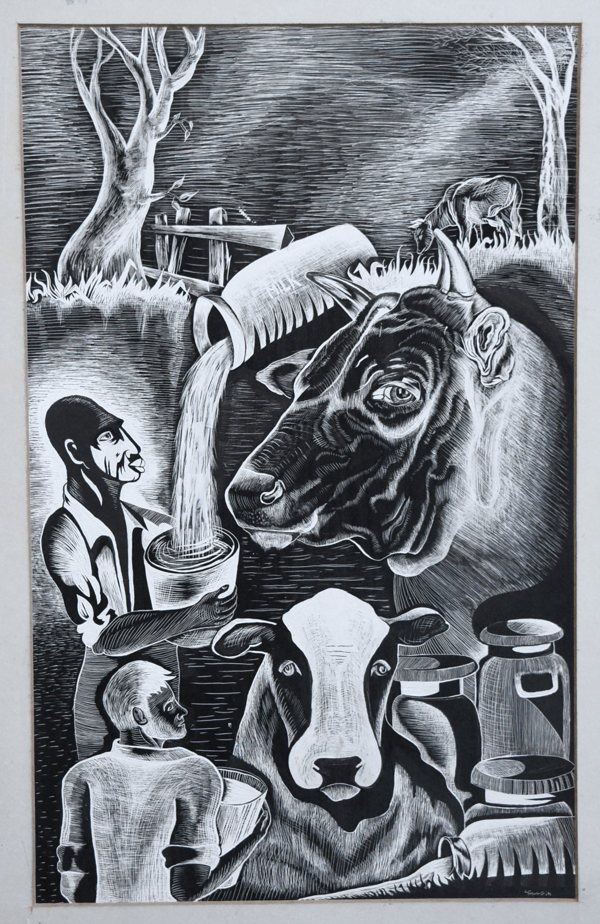 Leslie Shurgin - "Honorable Mention" Vintage Scratchboard Art