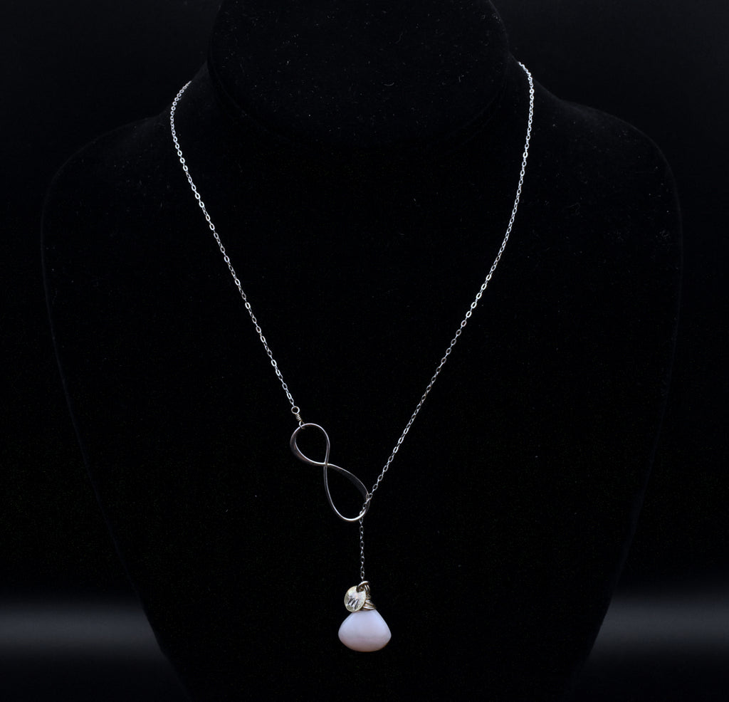 Sterling Silver Infinity Lariat Necklace with Pink Opal - 18.75"