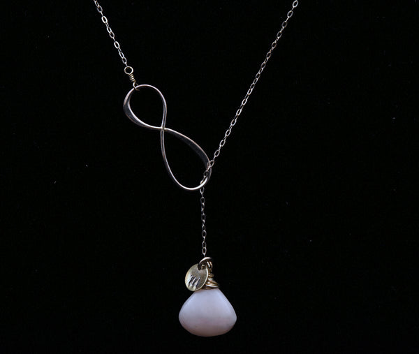 Sterling Silver Infinity Lariat Necklace with Pink Opal - 18.75"