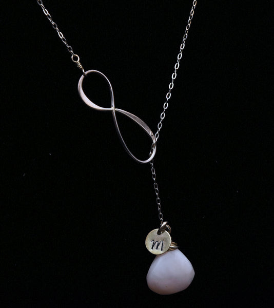 Sterling Silver Infinity Lariat Necklace with Pink Opal - 18.75"