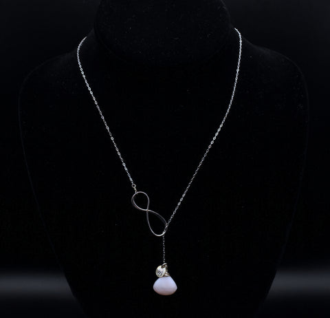 Sterling Silver Infinity Lariat Necklace with Pink Opal - 18.75"