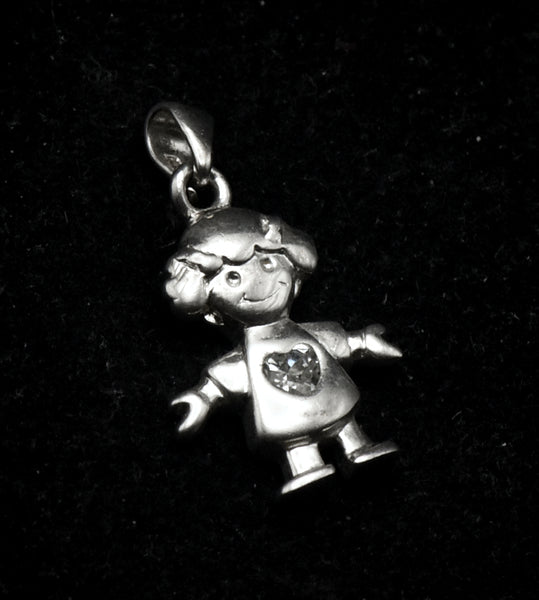 Vintage Sterling Silver and Rhinestone Girl Charm