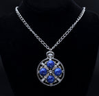 Vintage Faux Lapis Lazuli Silver Tone Pendant Chain Necklace - 20.5"