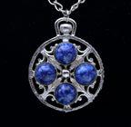 Vintage Faux Lapis Lazuli Silver Tone Pendant Chain Necklace - 20.5"
