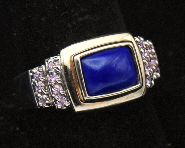 Ross-Simons - Vintage Lapis Lazuli and Pink Crystal Sterling Silver Ring - Size 9.75