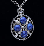 Vintage Faux Lapis Lazuli Silver Tone Pendant Chain Necklace - 20.5"