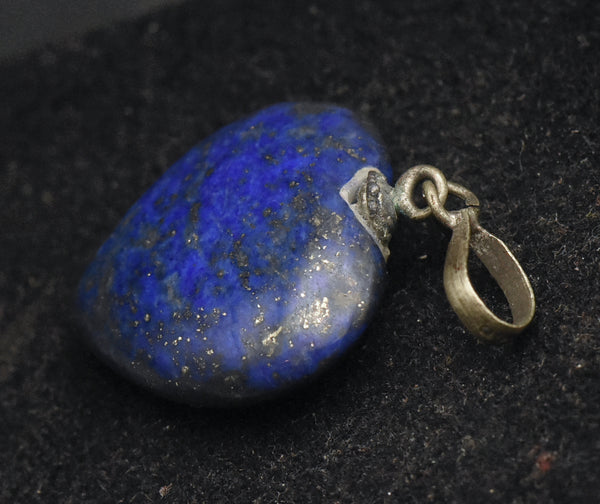 Vintage Carved Lapis Lazuli Heart Pendant