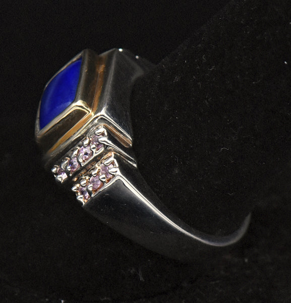 Ross-Simons - Vintage Lapis Lazuli and Pink Crystal Sterling Silver Ring - Size 9.75