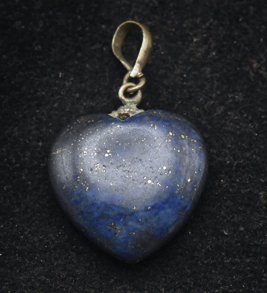 Vintage Carved Lapis Lazuli Heart Pendant