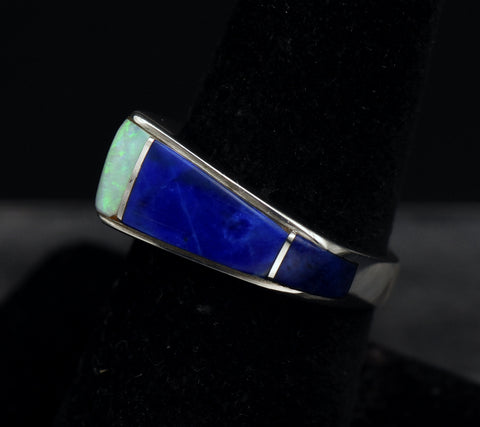 Vintage Sterling Silver Lapis Lazuli and White Opal Modern Design Ring - Size 7.25
