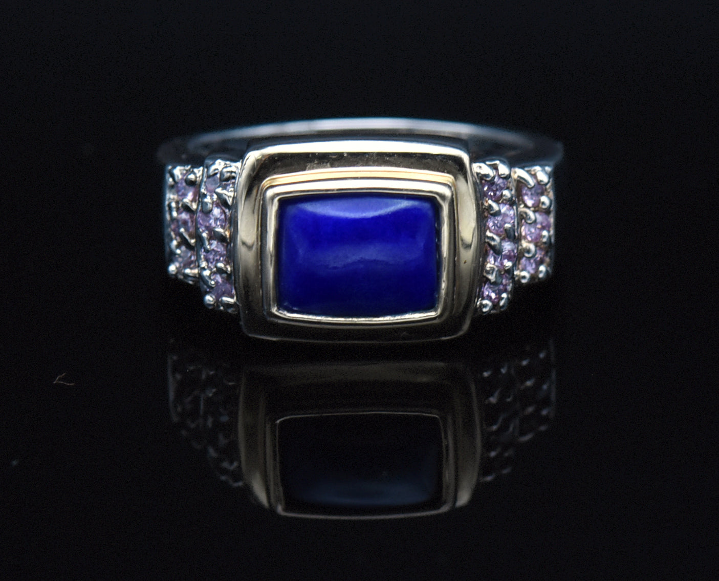Ross-Simons - Vintage Lapis Lazuli and Pink Crystal Sterling Silver Ring - Size 9.75