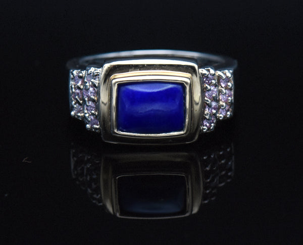 Ross-Simons - Vintage Lapis Lazuli and Pink Crystal Sterling Silver Ring - Size 9.75